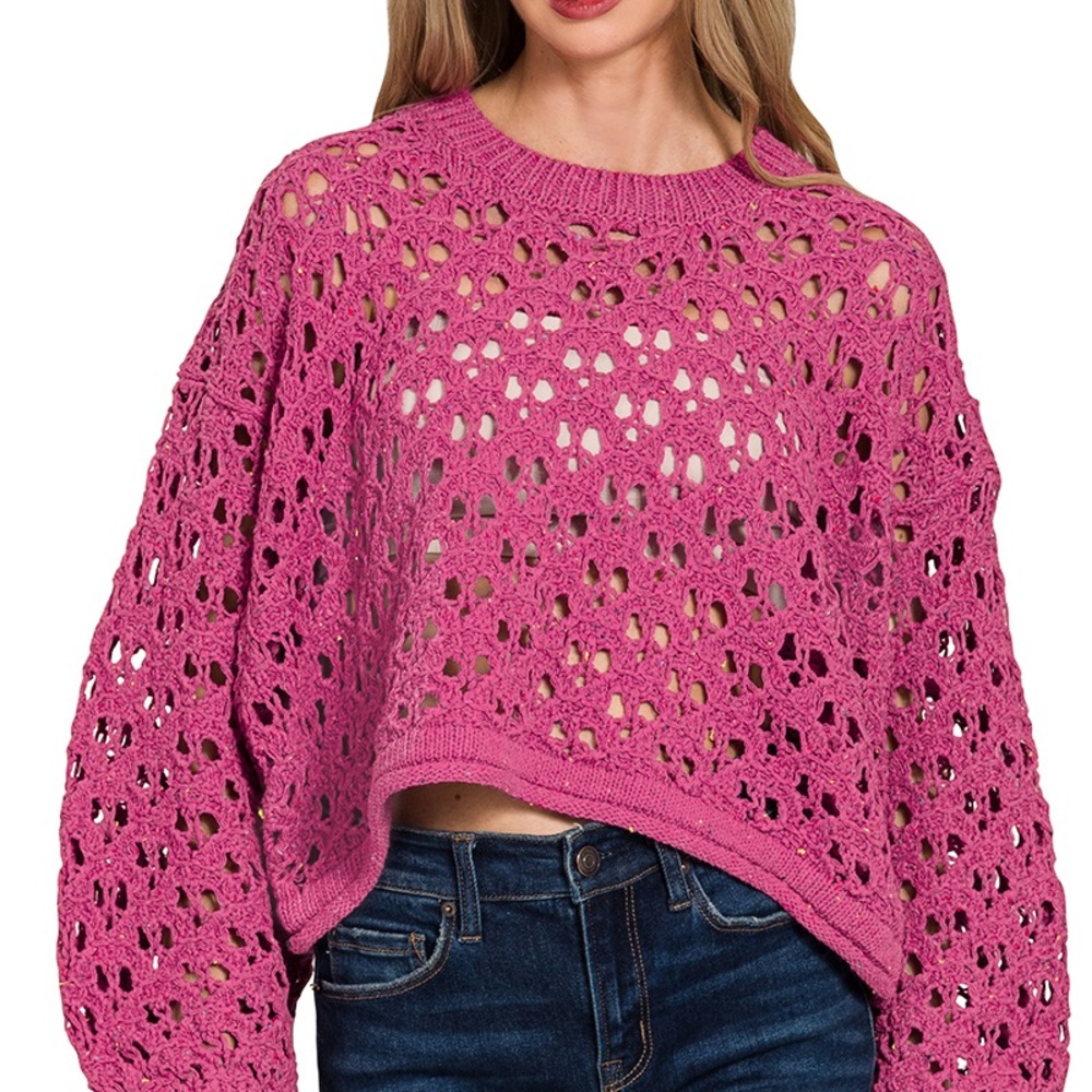 ⚡️ 📦 The “ Spiced Chai Crochet “ Balloon Sleeve Sweater | Plum